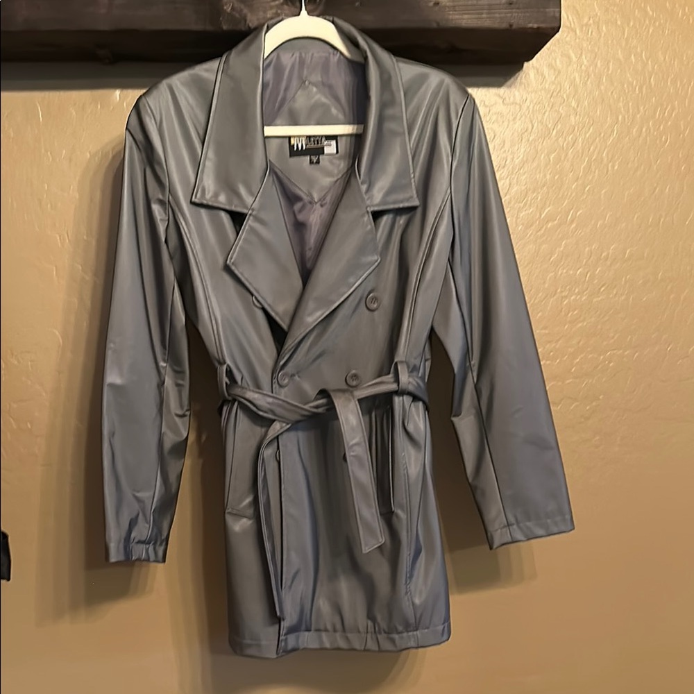 Women's Gray Double-Breasted Trench Coat
